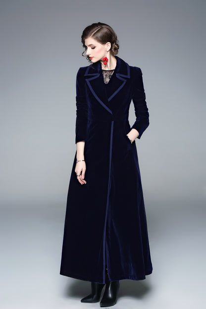 Women’s Long Velvet Coat – Burgundy & Navy | Elegant Fall & Winter Outerwear