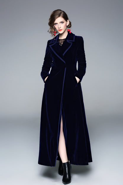 Women’s Long Velvet Coat – Burgundy & Navy | Elegant Fall & Winter Outerwear