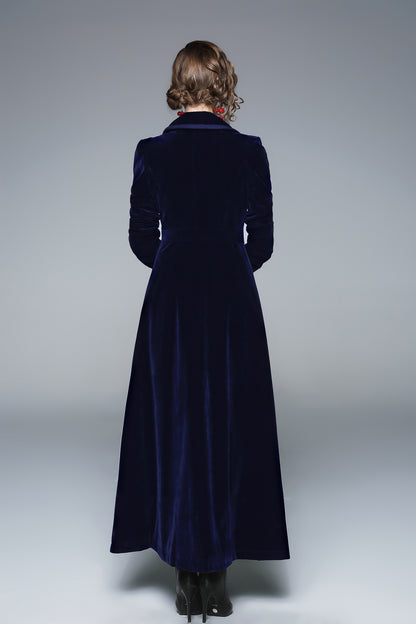 Women’s Long Velvet Coat – Burgundy & Navy | Elegant Fall & Winter Outerwear