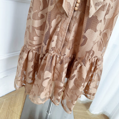 Khaki Lace Button Front Midi Dress | Coastal Summer Style