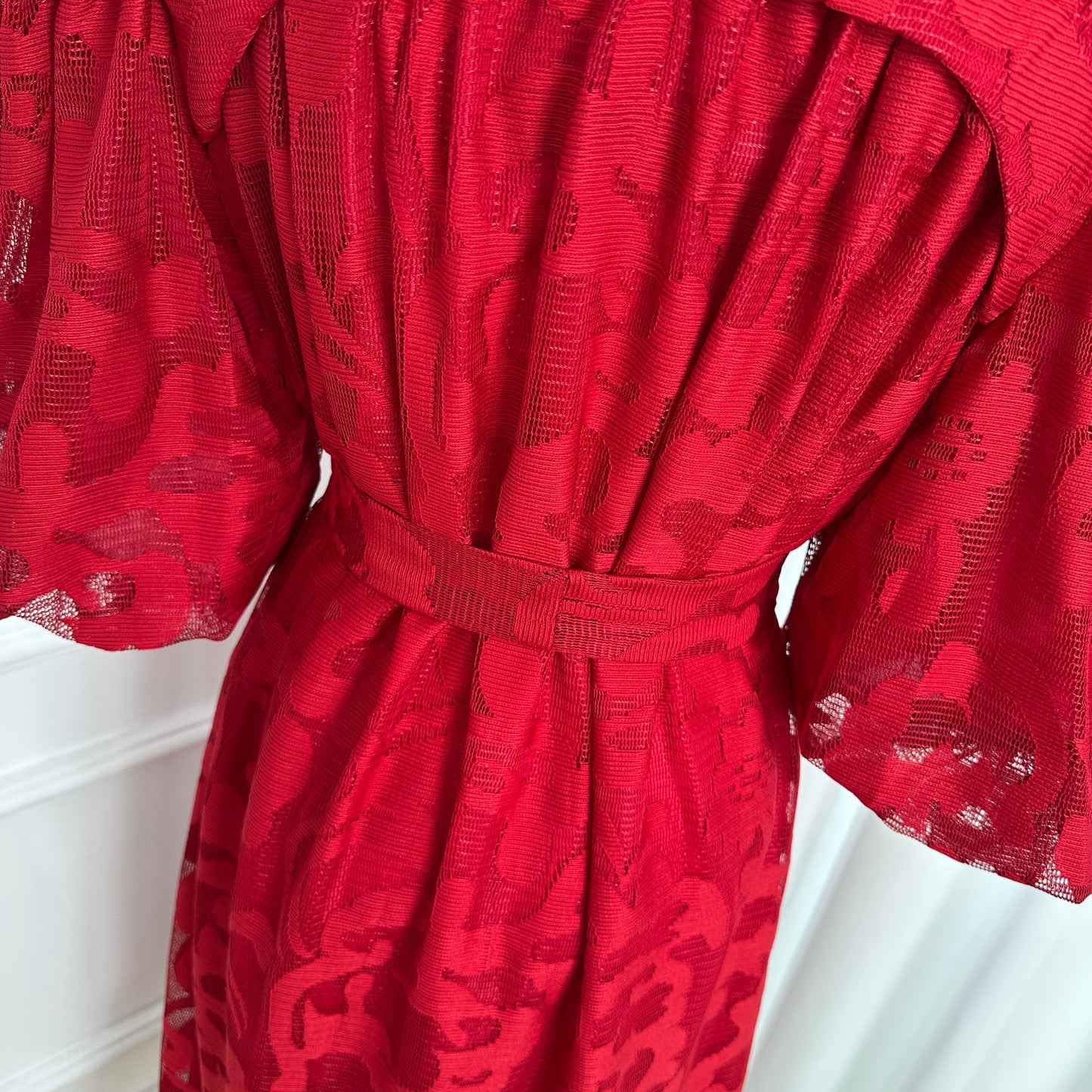 Red Lace Button Front Midi Dress | Elegant Summer Occasion Dress