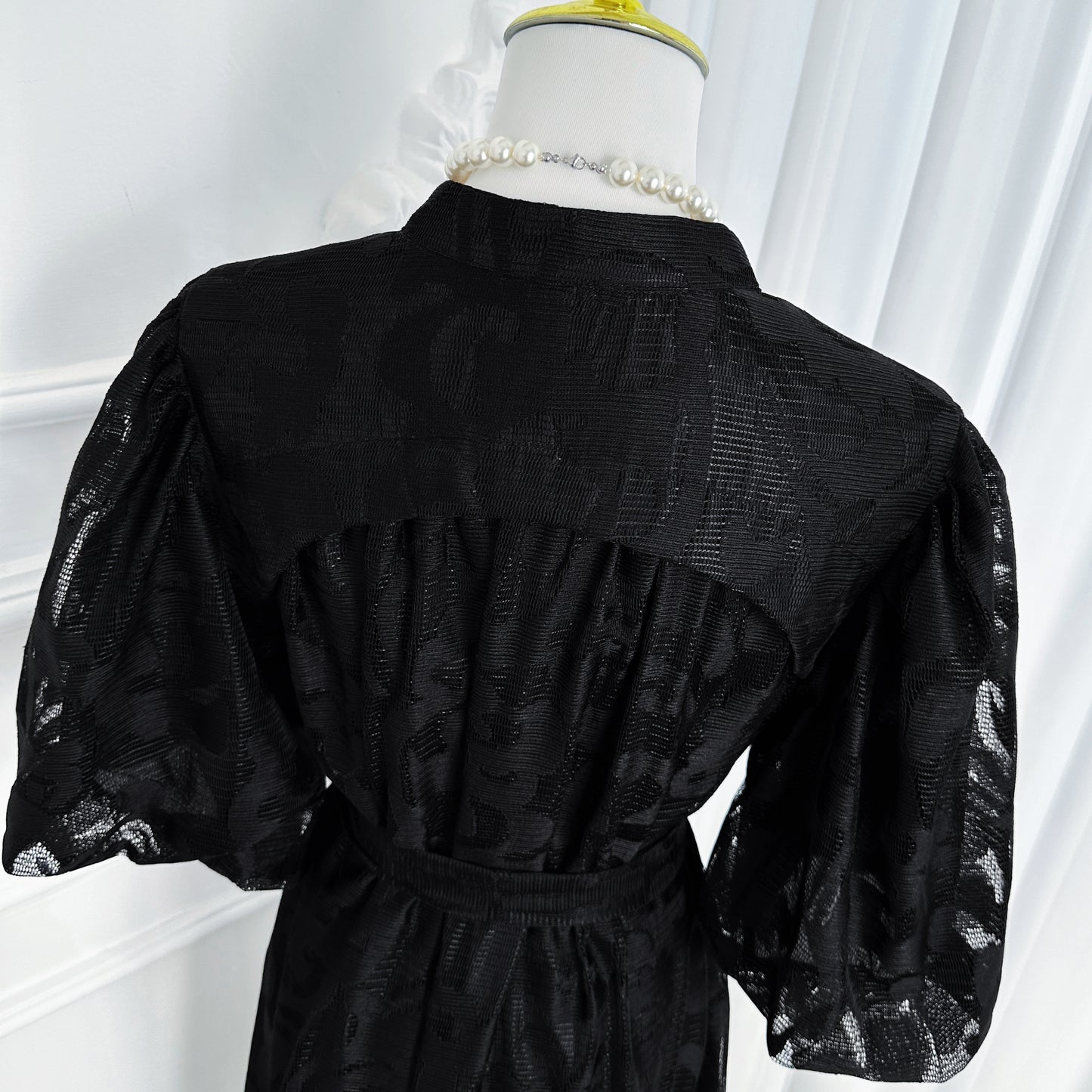Black Lace Button Front Midi Dress | Elegant Evening Dress