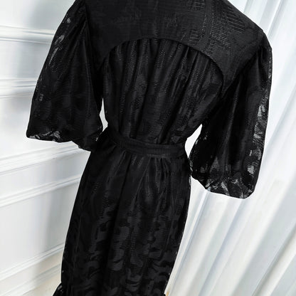 Black Lace Button Front Midi Dress | Elegant Evening Dress