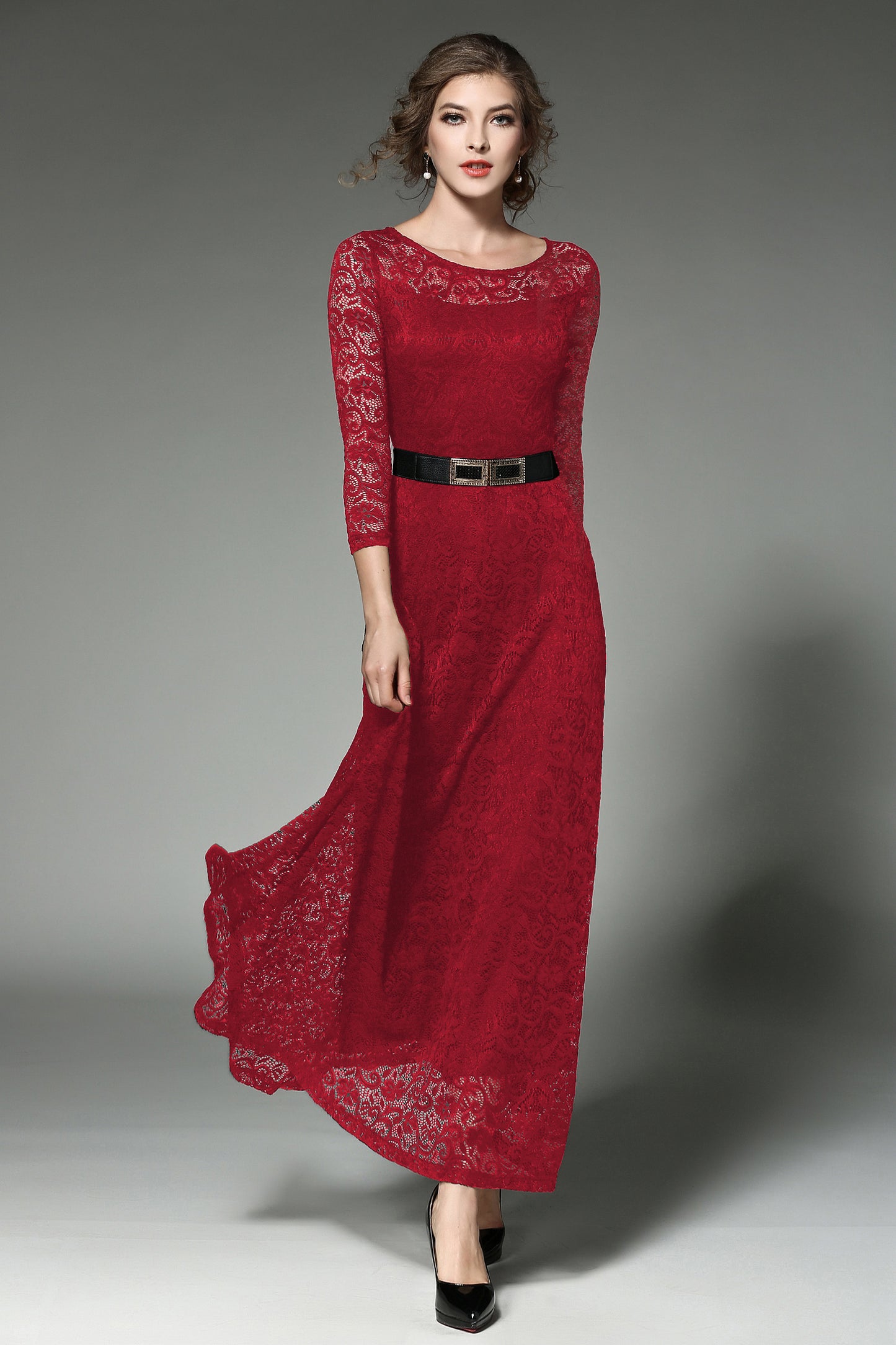 SSY-Women's 3/4 Sleeve Lace Overlay Maxi Dress