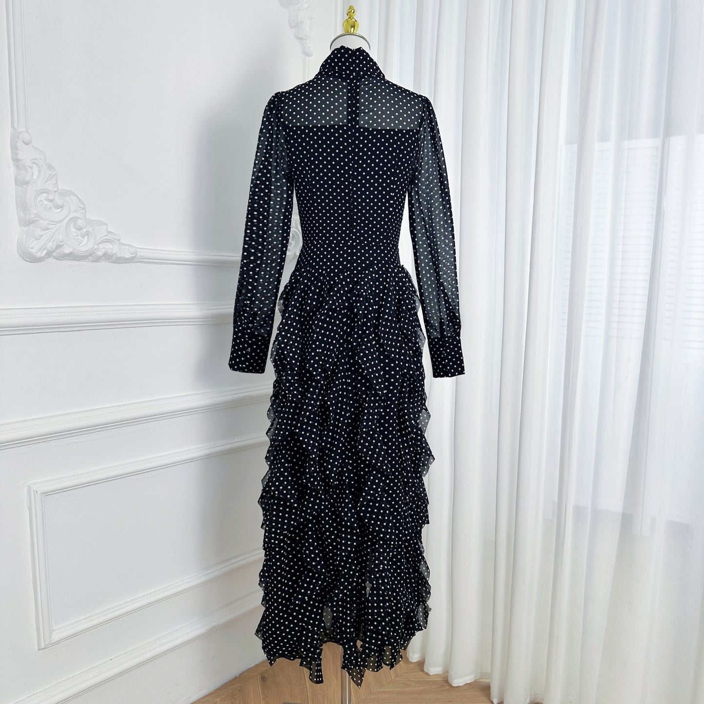 Romantic Polka Dot Chiffon Maxi Dress