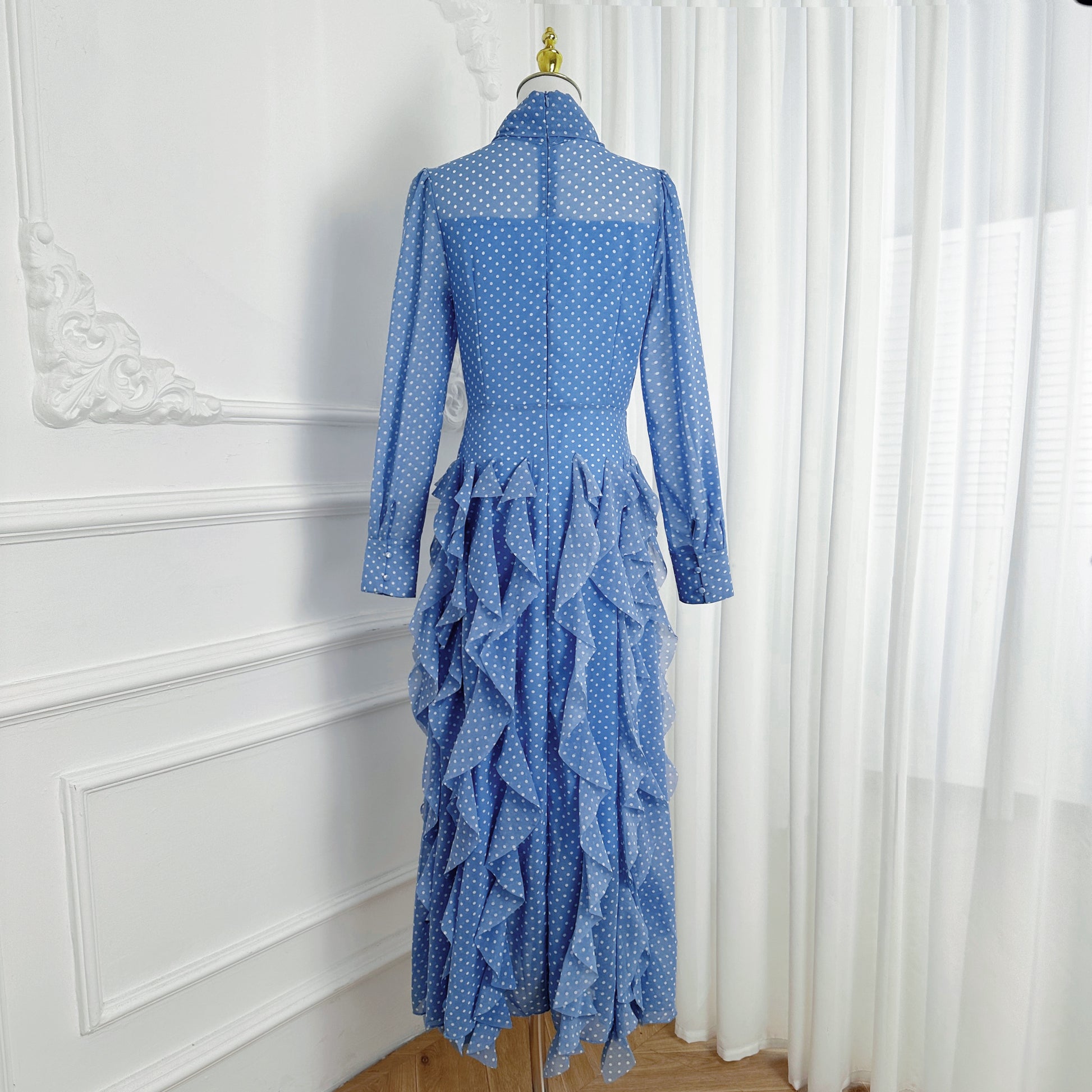 Romantic Polka Dot Chiffon Maxi Dress LAI MENG FIVE CATS Romantic Polka Dot Chiffon Maxi Dress LAI MENG FIVE CATS