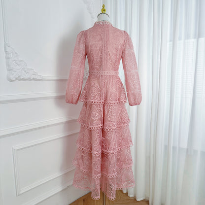 Women's Mesh Embroidery Ruffle Tiered Layered Maxi Dress