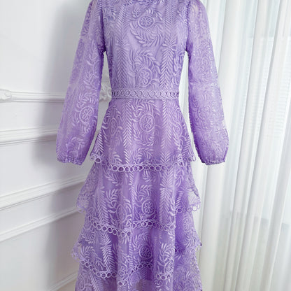 Women's Mesh Embroidery Ruffle Tiered Layered Maxi Dress