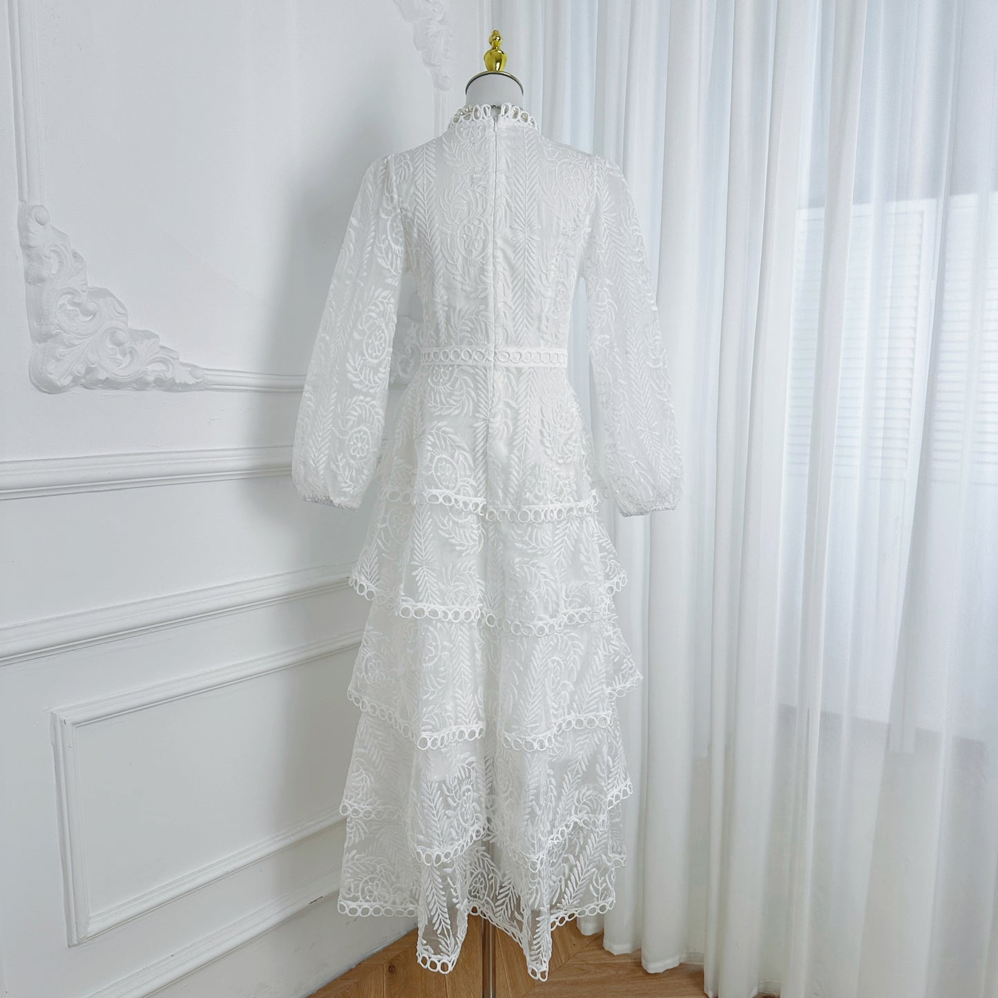 Women's Mesh Embroidery Ruffle Tiered Layered Maxi Dress