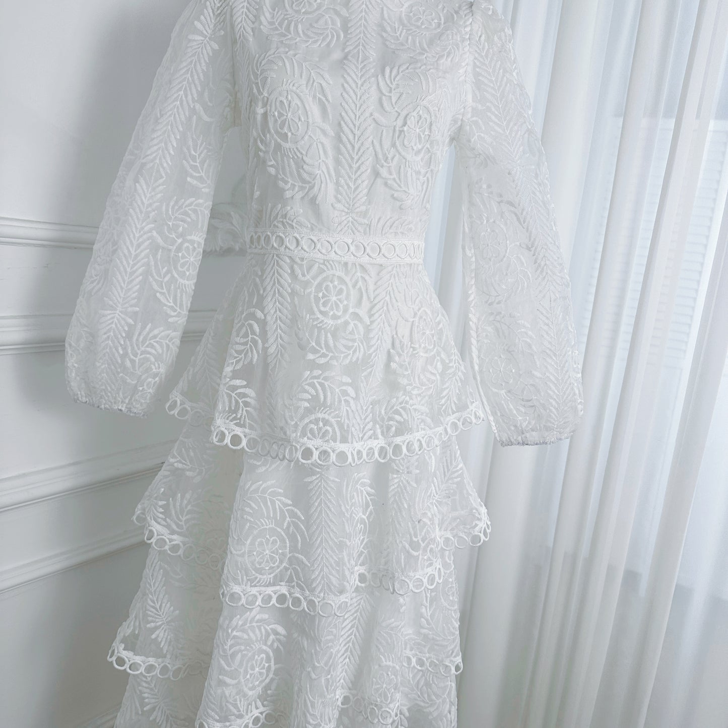 Women's Mesh Embroidery Ruffle Tiered Layered Maxi Dress