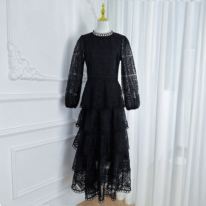 Women's Mesh Embroidery Ruffle Tiered Layered Maxi Dress
