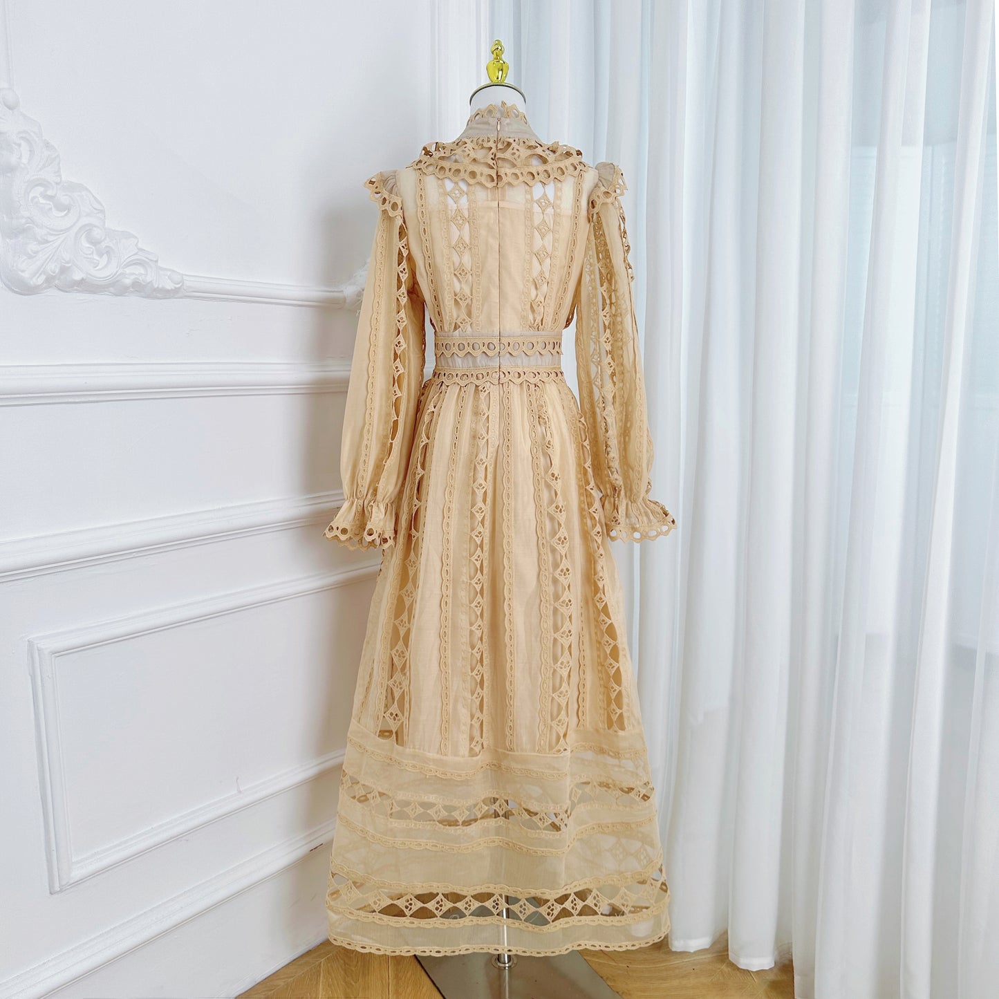 Elegant French-Inspired Lace Hollowed-out Maxi Dress