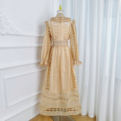 Elegant French-Inspired Lace Hollowed-out Maxi Dress