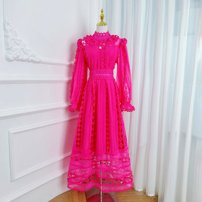 Elegant French-Inspired Lace Hollowed-out Maxi Dress