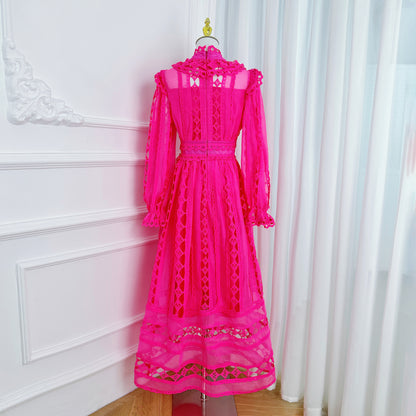 Elegant French-Inspired Lace Hollowed-out Maxi Dress