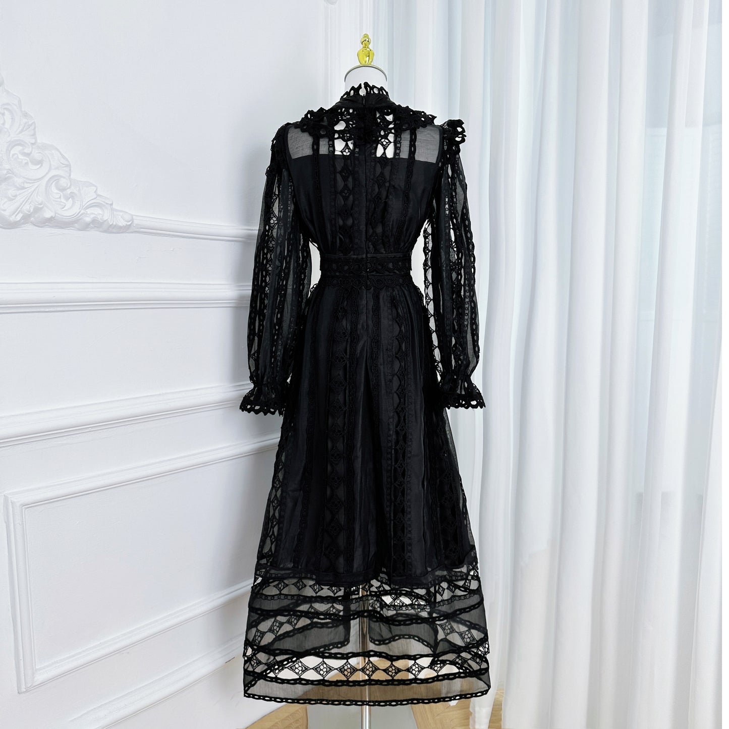Elegant French-Inspired Lace Hollowed-out Maxi Dress