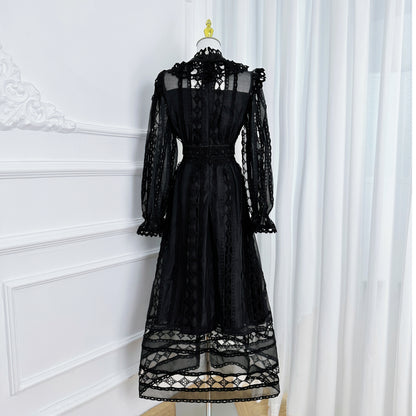 Elegant French-Inspired Lace Hollowed-out Maxi Dress