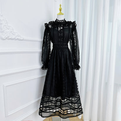 Elegant French-Inspired Lace Hollowed-out Maxi Dress