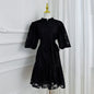 Elegant Loose Lace Mini Dress with Front Button Closure & Ruffle Hem - LAI MENG FIVE CATS
