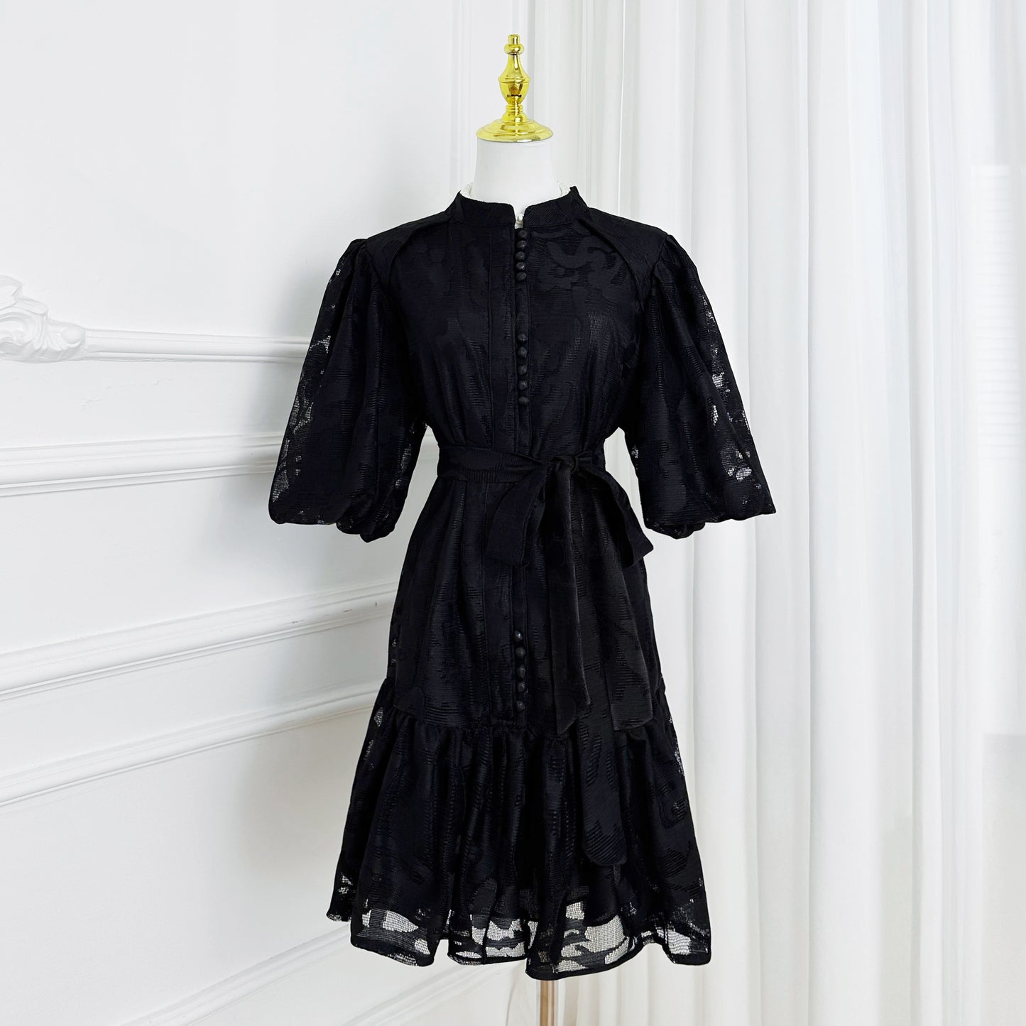 Black Romantic Puff Sleeve Mini Dress