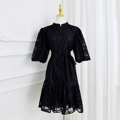 Black Romantic Puff Sleeve Mini Dress