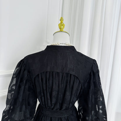 Black Romantic Puff Sleeve Mini Dress