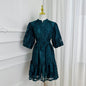Elegant Loose Lace Mini Dress with Front Button Closure & Ruffle Hem - LAI MENG FIVE CATS