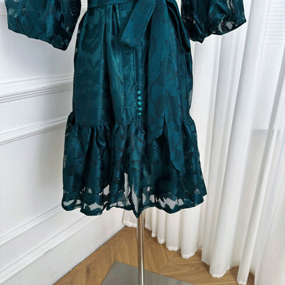 Women's Lace Puff Sleeve Ruffle Loose Mini Dress