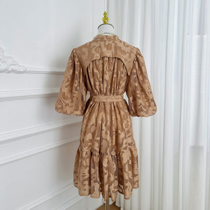 Khaki Coastal Romantic Mini Dress Loose Fit