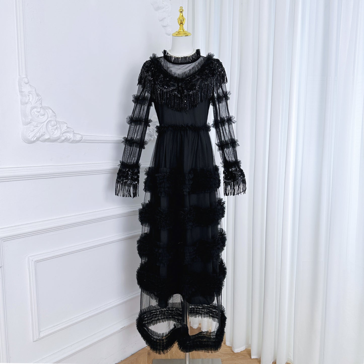 Royal Romance Beads Embroidery Tassels Embellished Cake Dress