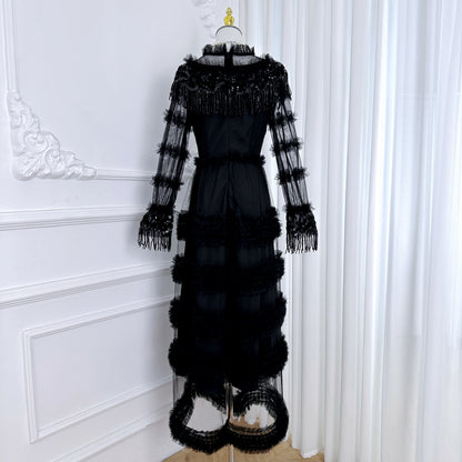 Royal Romance Beads Embroidery Tassels Embellished Cake Dress