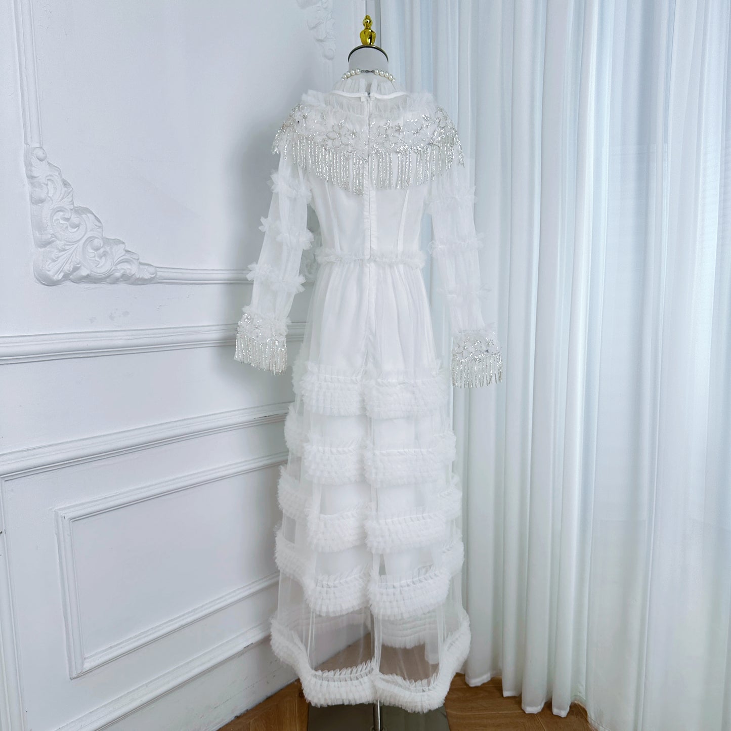 Royal Romance Beads Embroidery Tassels Embellished Cake Dress