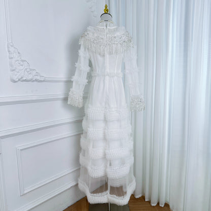 Royal Romance Beads Embroidery Tassels Embellished Cake Dress