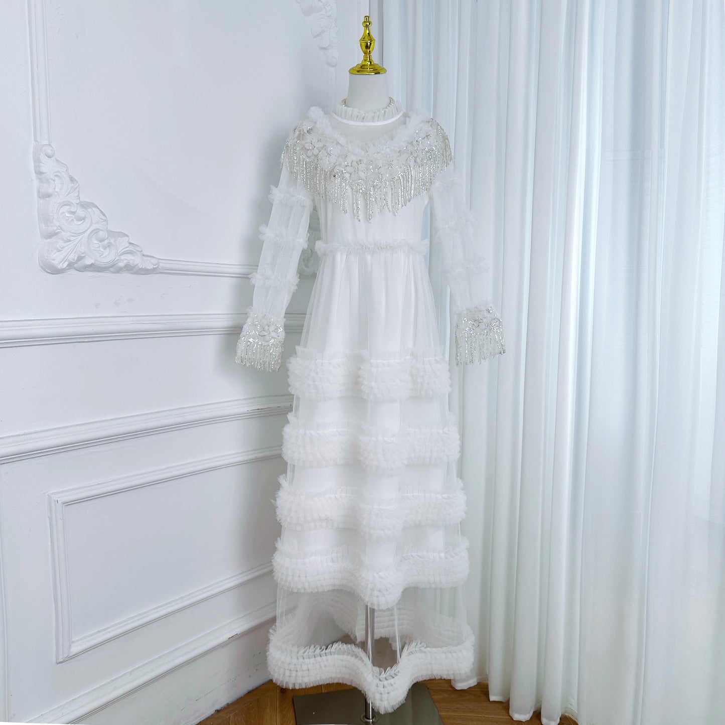 Royal Romance Beads Embroidery Tassels Embellished Cake Dress