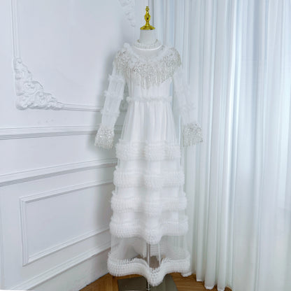 Royal Romance Beads Embroidery Tassels Embellished Cake Dress