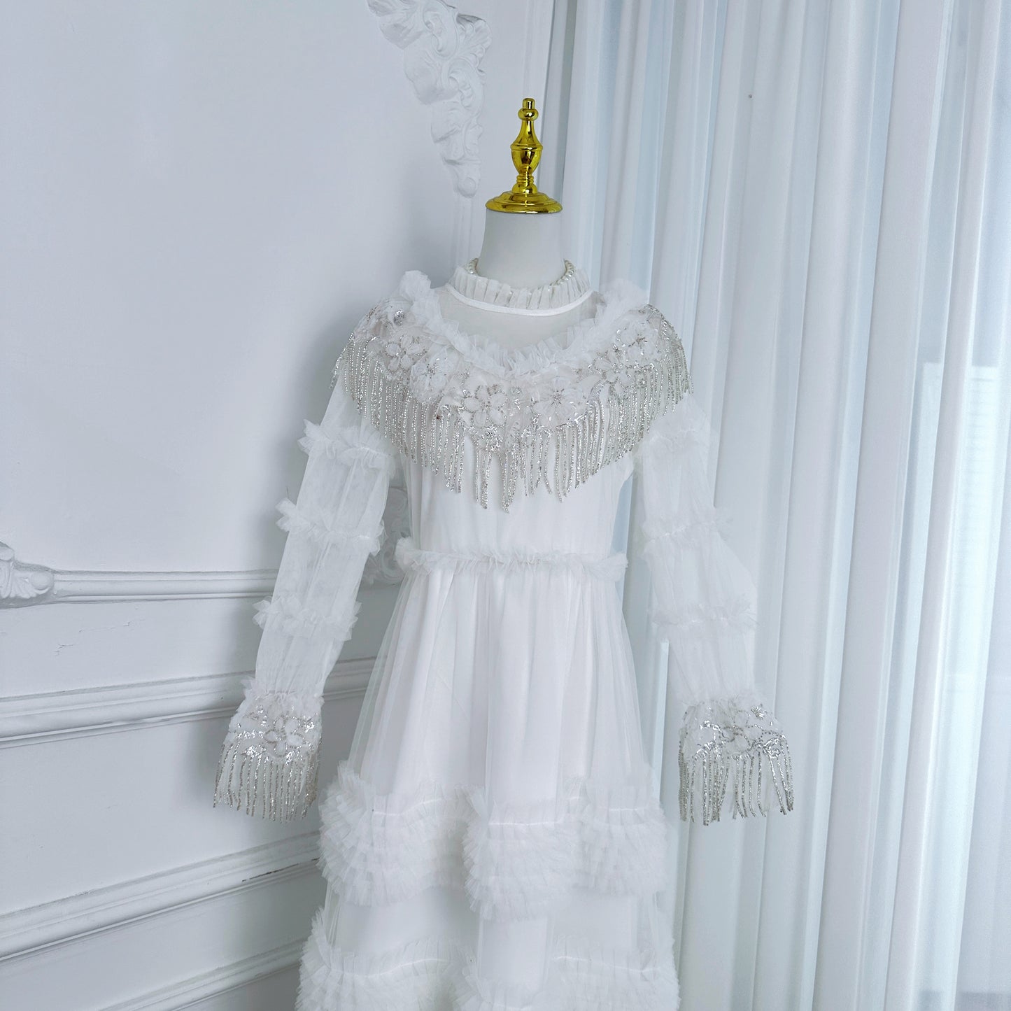 Royal Romance Beads Embroidery Tassels Embellished Cake Dress