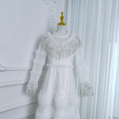 Royal Romance Beads Embroidery Tassels Embellished Cake Dress