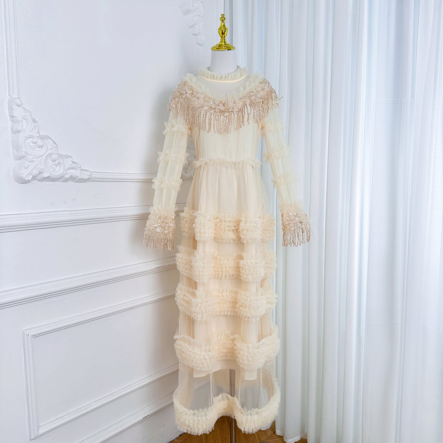 Royal Romance Beads Embroidery Tassels Embellished Cake Dress