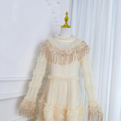 Royal Romance Beads Embroidery Tassels Embellished Cake Dress