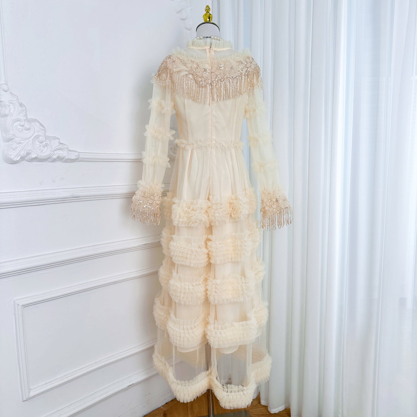 Royal Romance Beads Embroidery Tassels Embellished Cake Dress