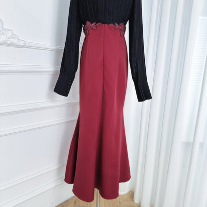 Women's Tie Neck Pleated Shirts Bodycon Fishtail Dress - LAI MENG FIVE CATS