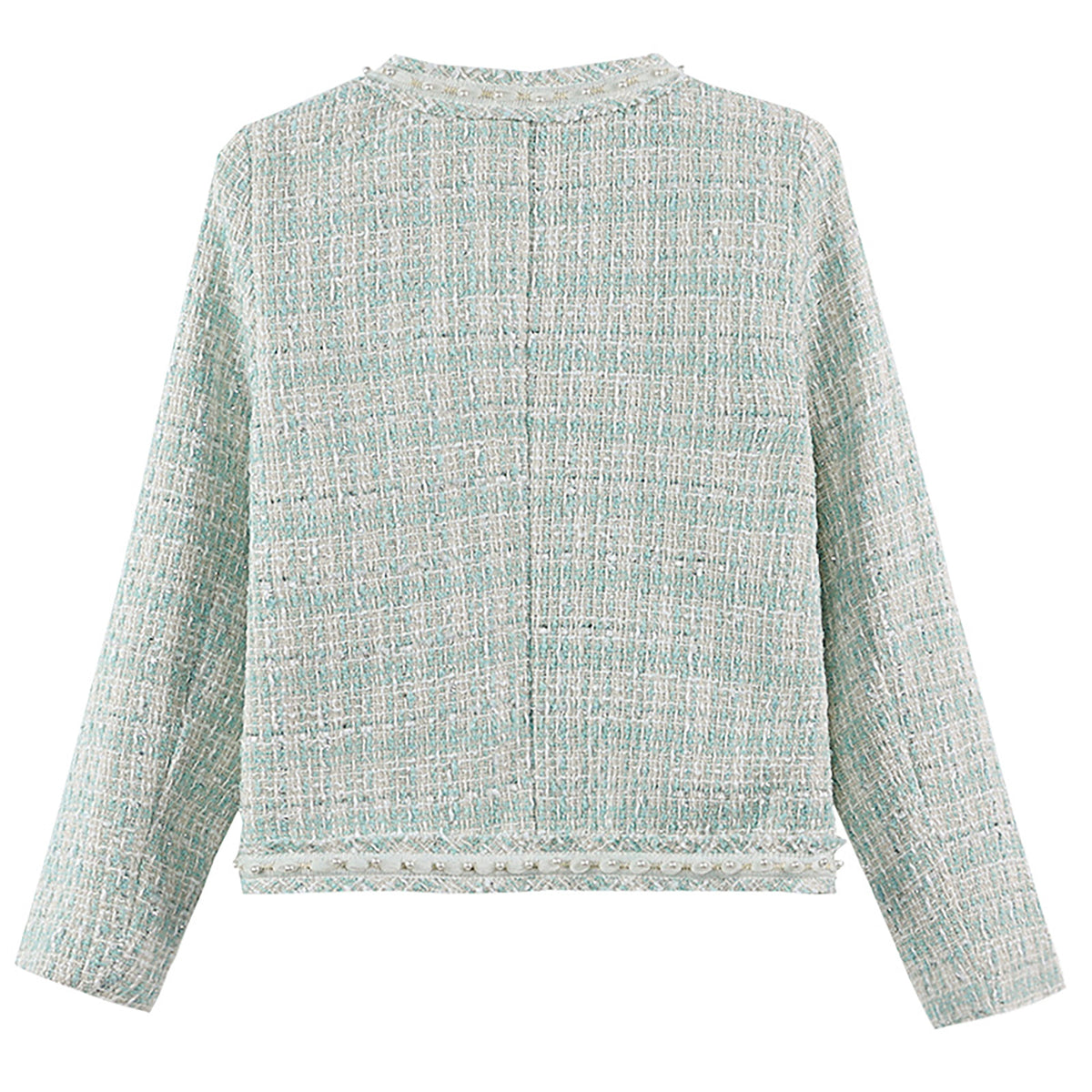 28705 Mint Blue Pearl-Trim Tweed Jacket