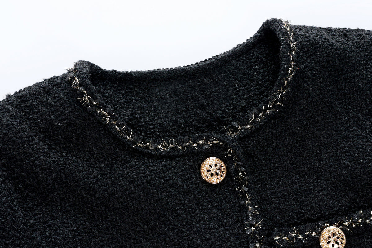 28687 Black Tweed Jacket with Gold Buttons