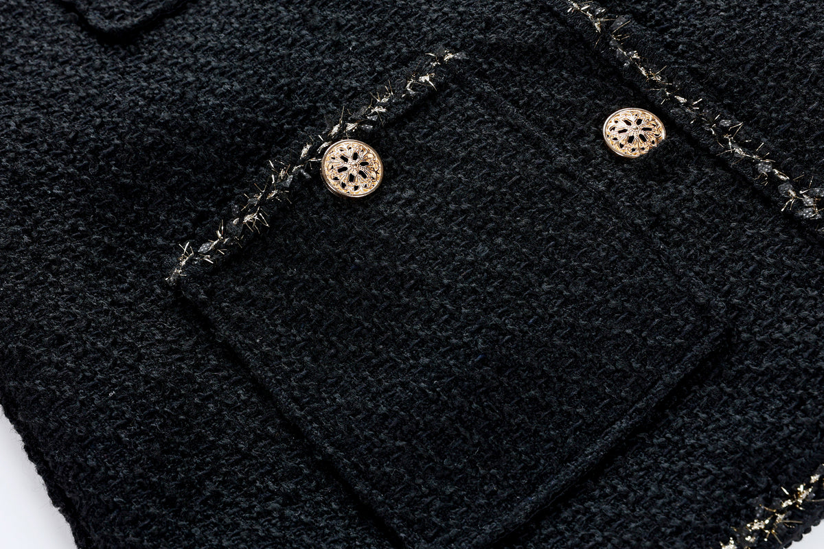 28687 Black Tweed Jacket with Gold Buttons