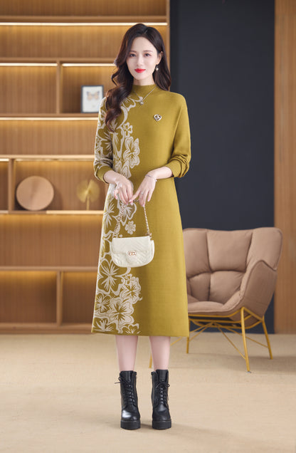 Women's Long Sleeve Stretch Sweater Knit Midi Dress