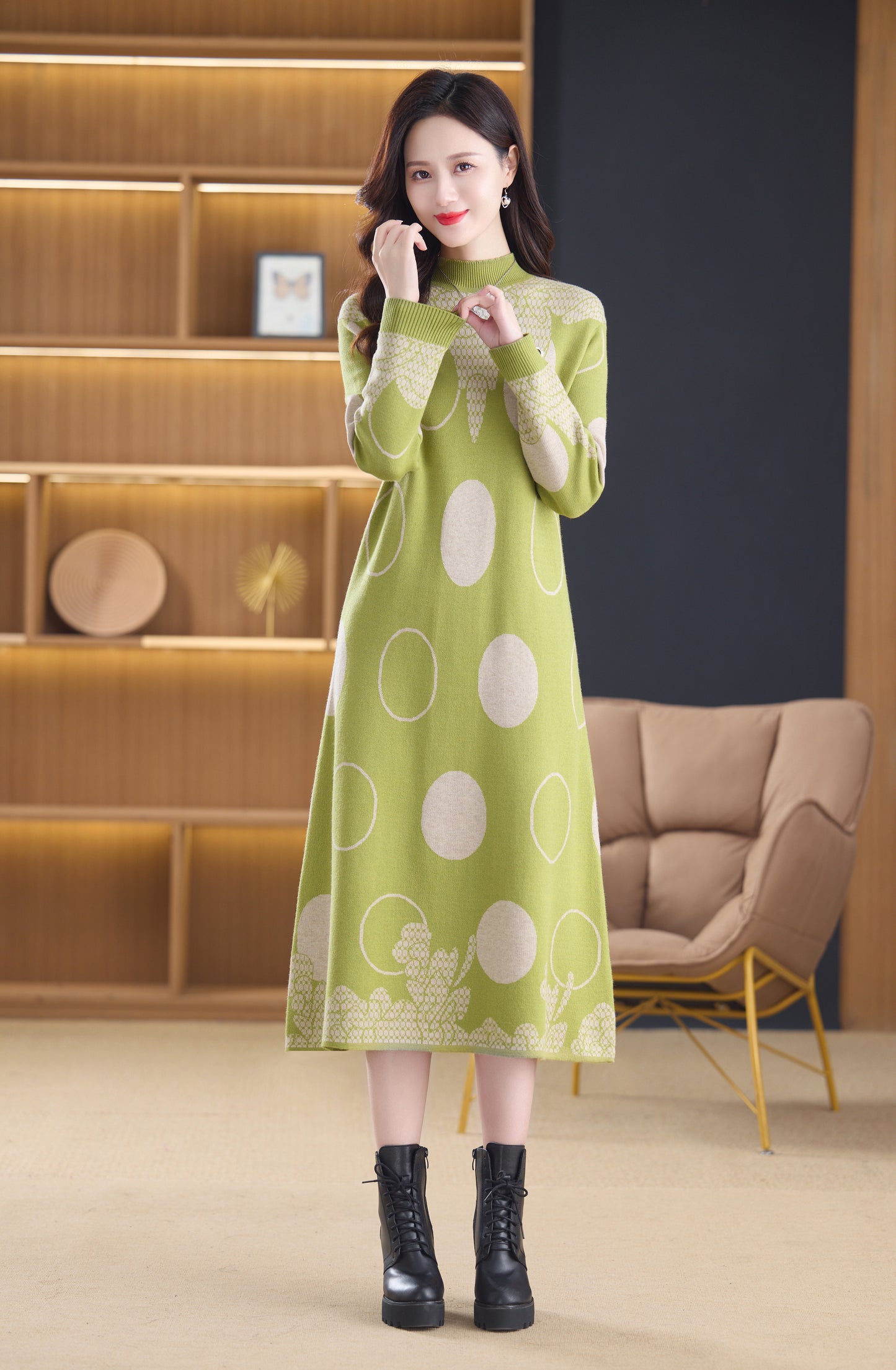 Women's Long Sleeve Stretch Sweater Knit Midi Dress