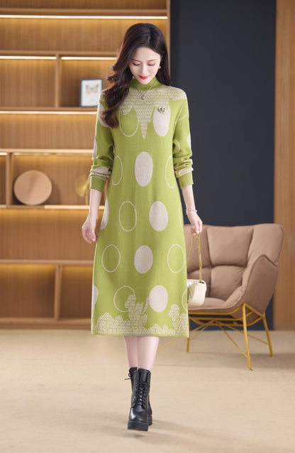 Women's Long Sleeve Stretch Sweater Knit Midi Dress