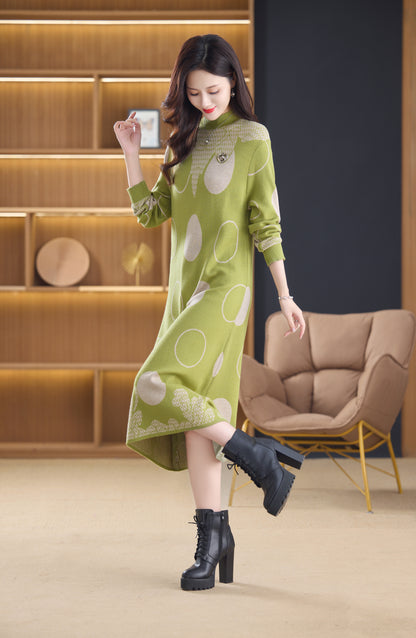 Women's Long Sleeve Stretch Sweater Knit Midi Dress