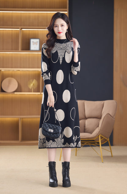 Women's Long Sleeve Stretch Sweater Knit Midi Dress