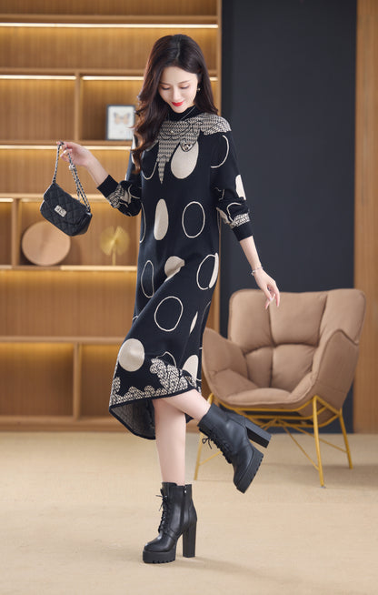 Women's Long Sleeve Stretch Sweater Knit Midi Dress